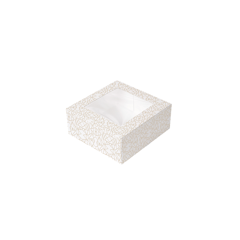 BOÎTES PATISSERIES AVEC FENÊTRE 'THEPACK DECO' 250 G/M2 + OPP 18x18x7,5 CM BLANC CARTON ONDULÉ NANO-MICRO (50 UNITÉ)