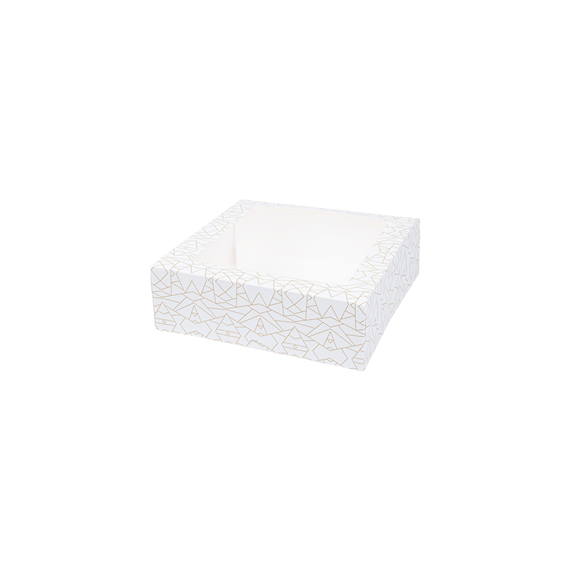 BOÎTES PÂTISSERIES AVEC FENÊTRE 'THEPACK DECO' 250 G/M2 + OPP 23x23x7,5 CM BLANC CARTON ONDULÉ NANO-MICRO (50 UNITÉ)
