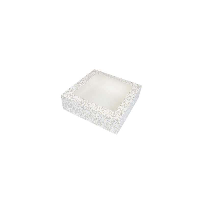 BOÎTES PÂTISSERIES AVEC FENÊTRE 'THEPACK DECO' 250 G/M2 + OPP 32x32x10 CM BLANC CARTON ONDULÉ NANO-MICRO (100 UNITÉ)