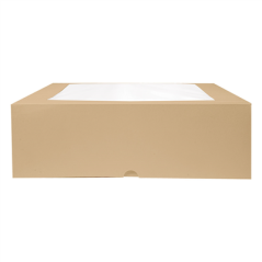 BOÎTES PÂTISSERIES AVEC FENÊTRE 'THEPACK' 240 G/M2 + OPP 32x32x10 CM NATUREL CARTON ONDULÉ NANO-MICRO (100 UNITÉ)