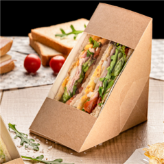 Image BOÎTES SANDWICH AVEC FENÊTRE - DOBLE 'THEPACK' 220 G/M2 + OPP 12,4x12,4x7,5 CM NATUREL CARTON ONDULÉ NANO-MICRO (500 UNITÉ