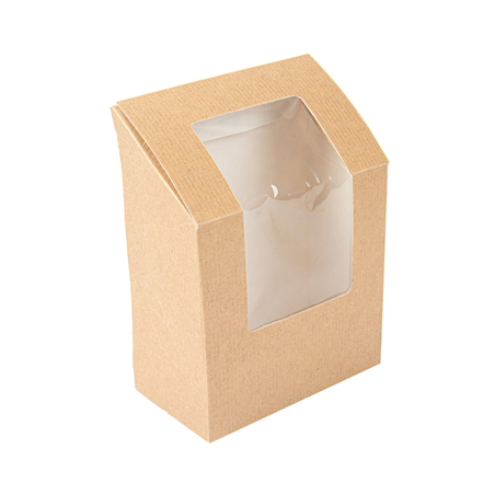 Image BOÎTES AVEC FENÊTRE POUR "TORTILLA" 'THEPACK' 220 G/M2 + OPP 9,2x5,1x9,2/12,5 CM NATUREL CARTON ONDULÉ NANO-MICRO (600 UNI