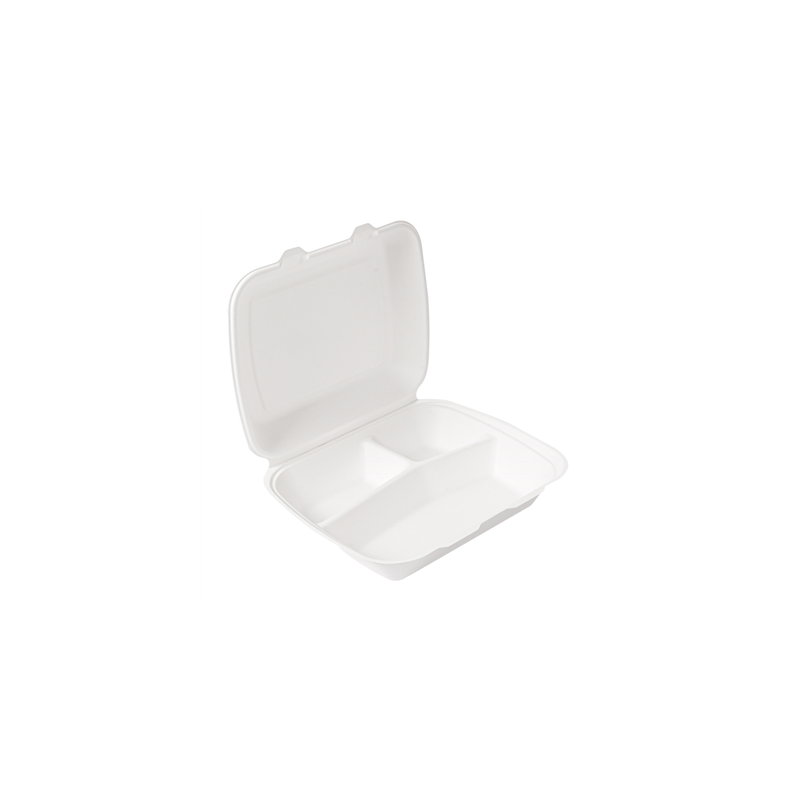 COQUILLES 3 COMPART. 'BIONIC' 950 ML 23x18x7,3 CM BLANC BAGASSE (200 UNITÉ) COQUILLES 3 COMPART. 'BIONIC' 950 ML 23x18x7,3 CM BLANC BAGASSE (200 UNITÉ)
