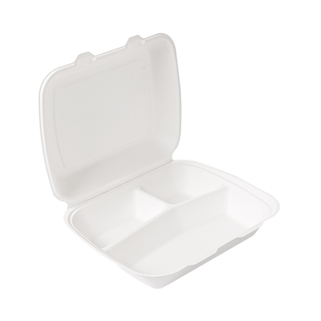 Image COQUILLES 3 COMPART. 'BIONIC' 950 ML 23x18x7,3 CM BLANC BAGASSE (200 UNITÉ) #1