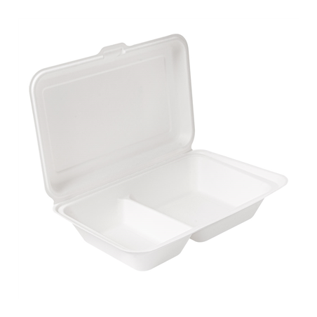 Image COQUILLES 2 COMPART. 'BIONIC' 940 ML 25,5x16,5x7 CM BLANC BAGASSE (250 UNITÉ) #1
