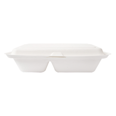 Image COQUILLES 2 COMPART. 'BIONIC' 940 ML 25,5x16,5x7 CM BLANC BAGASSE (250 UNITÉ) #3