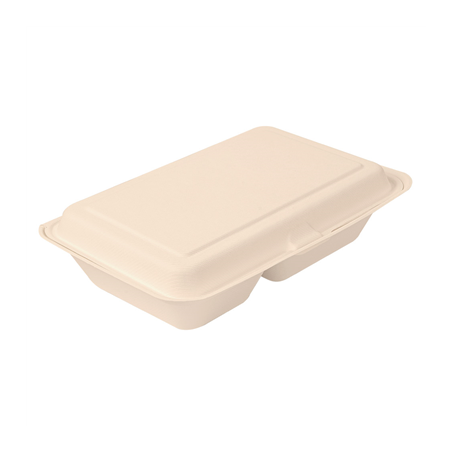 Image COQUILLES 2 COMPART. 'BIONIC' 940 ML 25,5x16,5x7 CM NATUREL BAGASSE (250 UNITÉ) #1