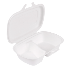 Image COQUILLES 2 COMPART. 'BIONIC' 900 ML 22,4x14x6 CM BLANC BAGASSE (400 UNITÉ) #1