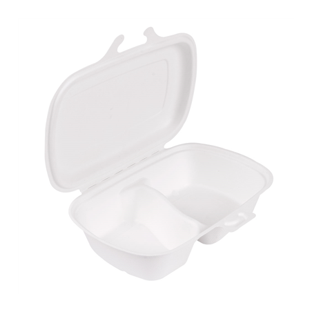 Image COQUILLES 2 COMPART. 'BIONIC' 900 ML 22,4x14x6 CM BLANC BAGASSE (400 UNITÉ) #1