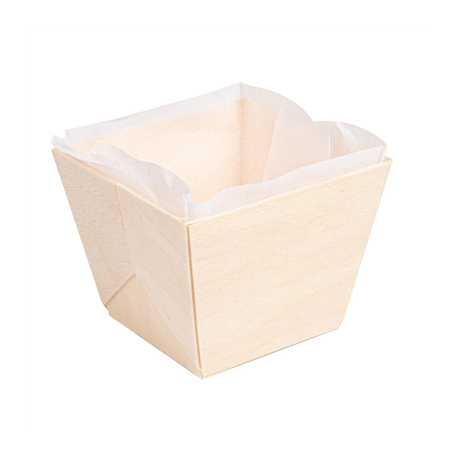 Image BARQUETTES BOIS + MOULES SILICONÉS 160 ML 7x7x5,5 CM NATUREL BOIS (300 UNITÉ) #1