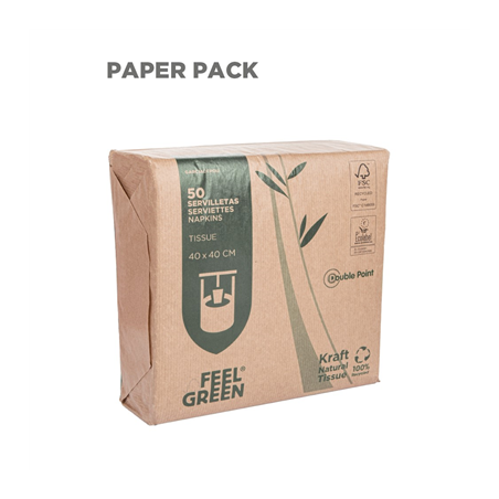 SERVIETTES ECOLABEL 2 PLIS 'PAPER PACK' 18 G/M2 33x33 CM NATUREL OUATE RECYCLÉE (2400 UNITÉ)