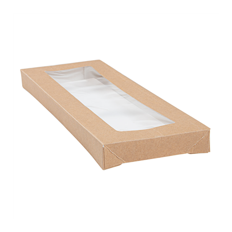 Image COUVERCLES AVEC FENÊTRE POUR BOÎTES 254.66 'THEPACK' 240 G/M2 11x30x2 CM NATUREL CARTON ONDULÉ NANO-MICRO (200 UNITÉ) #1