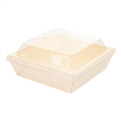 Image COMBO BARQUETTES + COUVERCLES PET 12x12x3,5 CM NATUREL BOIS (200 UNITÉ) #1