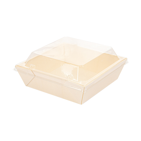 Image COMBO BARQUETTES + COUVERCLES PET  12x12x3,5 CM NATUREL BOIS (200 UNITÉ) #1