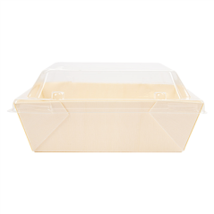 COMBO BARQUETTES + COUVERCLES PET 12x12x3,5 CM NATUREL BOIS (200 UNITÉ)