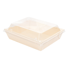 Image COMBO BARQUETTES + COUVERCLES PET 16x12x3,6 CM NATUREL BOIS (200 UNITÉ) #1