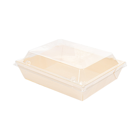 Image COMBO BARQUETTES + COUVERCLES PET  16x12x3,6 CM NATUREL BOIS (200 UNITÉ) #1