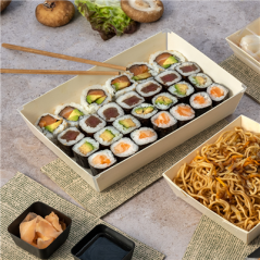 Image COMBO BARQUETTES + COUVERCLES PET  16x12x3,6 CM NATUREL BOIS (200 UNITÉ) #4