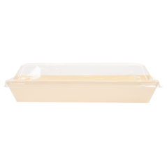 COMBO BARQUETTES + COUVERCLES PET 19x7x3,5 CM NATUREL BOIS (200 UNITÉ)