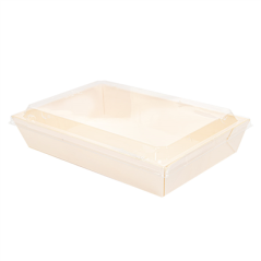 Image COMBO BARQUETTES + COUVERCLES PET 21,5x14,5x4 CM NATUREL BOIS (200 UNITÉ) #1