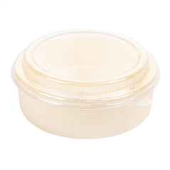 Image COMBO RÉCIPIENTS + COUVERCLES PET Ø15,5x4,5 CM NATUREL BOIS (100 UNITÉ) #1