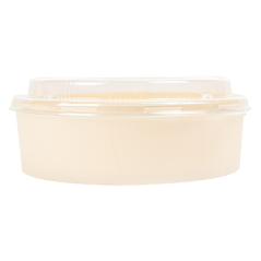 COMBO RÉCIPIENTS + COUVERCLES PET Ø15,5x4,5 CM NATUREL BOIS (100 UNITÉ)