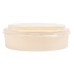 COMBO RÉCIPIENTS + COUVERCLES PET Ø17,5x4,5 CM NATUREL BOIS (100 UNITÉ)