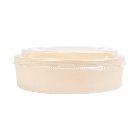 COMBO RÉCIPIENTS + COUVERCLES PET  Ø17,5x4,5 CM NATUREL BOIS (100 UNITÉ)