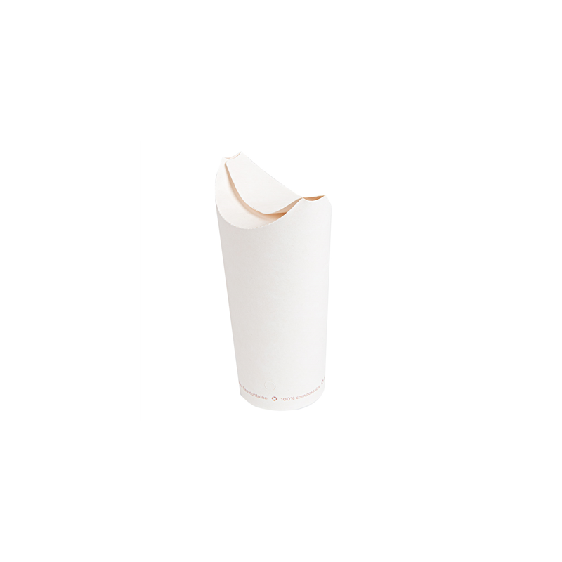 GOBELETS À FRITES AVEC FERMETURE 'COMPOSTABLE' 22 OZ - 660 ML 242 G/M2 8,5x18 CM BLANC CARTON (1000 UNITÉ)