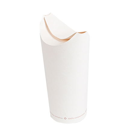 Image GOBELETS À FRITES AVEC FERMETURE 'COMPOSTABLE' 22 OZ - 660 ML 242 G/M2 8,5x18 CM BLANC CARTON (1000 UNITÉ) #1