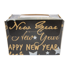 PETITES BOÎTES AVEC FENÊTRE 'HAPPY NEW YEAR' 300 ML 300 G/M2 8x7,5x5,5 CM NOIR CARTON (600 UNITÉ)