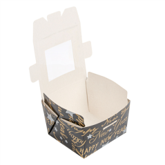 Image PETITES BOÎTES AVEC FENÊTRE 'HAPPY NEW YEAR' 300 ML 300 G/M2 8x7,5x5,5 CM NOIR CARTON (600 UNITÉ) #4