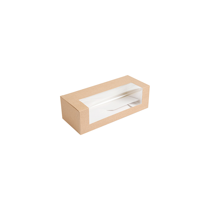 BOÎTES PÂTISSERIES AVEC FENÊTRE 'THEPACK' 240 G/M2 + OPP 26x11x8 CM NATUREL CARTON ONDULÉ NANO-MICRO (300 UNITÉ)