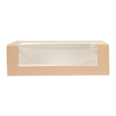 BOÎTES PÂTISSERIES AVEC FENÊTRE 'THEPACK' 240 G/M2 + OPP 26x11x8 CM NATUREL CARTON ONDULÉ NANO-MICRO (300 UNITÉ)