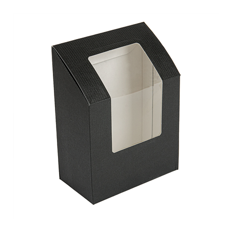 Image BOÎTES AVEC FENÊTRE POUR "TORTILLA" 'THEPACK' 230 G/M2 + OPP 9,2x5,1x9,2/12,5 CM NOIR CARTON ONDULÉ NANO-MICRO (600 UNITÉ)