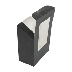 Image BOÎTES AVEC FENÊTRE POUR "TORTILLA" 'THEPACK' 230 G/M2 + OPP 9,2x5,1x9,2/12,5 CM NOIR CARTON ONDULÉ NANO-MICRO (600 UNITÉ)