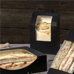 Image BOÎTES AVEC FENÊTRE POUR "TORTILLA" 'THEPACK' 230 G/M2 + OPP 9,2x5,1x9,2/12,5 CM NOIR CARTON ONDULÉ NANO-MICRO (600 UNITÉ)