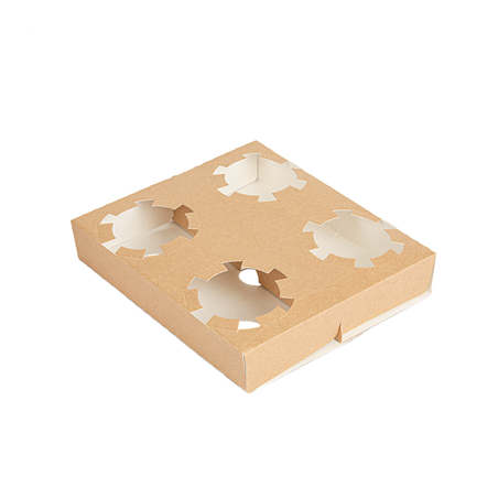 Image PORTE-GOBELETS 4 GOBELETS PRÉ-DÉCOUPE 'THEPACK' 300 G/M2 19x17x3,5 CM NATUREL CARTON ONDULÉ NANO-MICRO (200 UNITÉ) #1