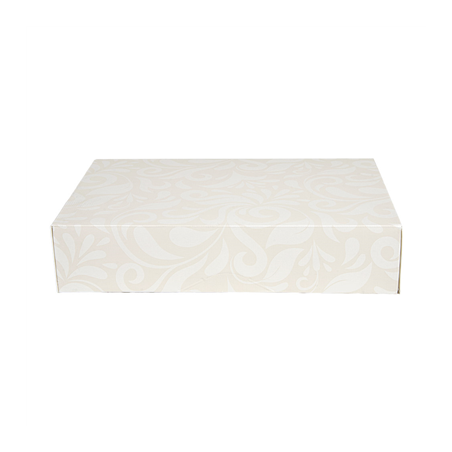 BOÎTES CATERING, PLATE 'THEPACK DAMASCO' 250 G/M2 19x28x6 CM BLANC CARTON ONDULÉ NANO-MICRO (100 UNITÉ)