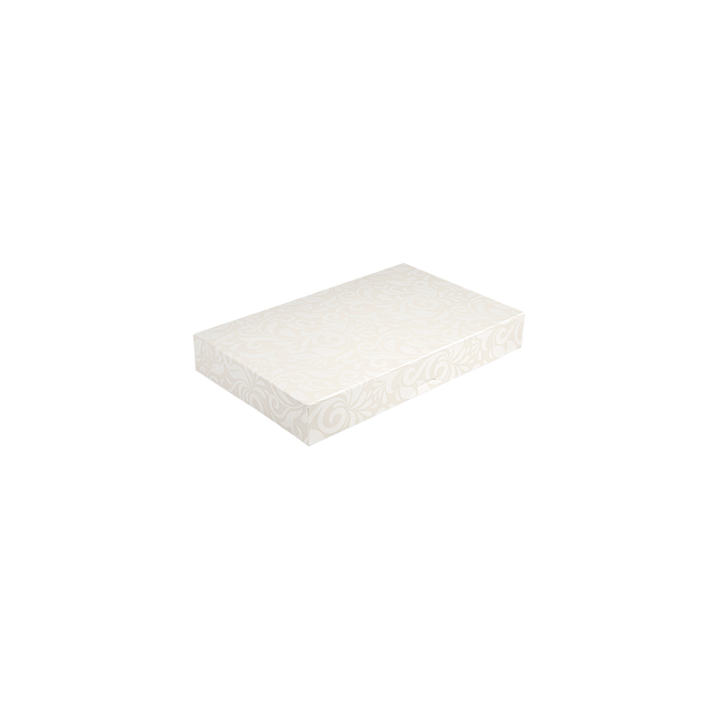 BOÎTES CATERING, PLATE 'THEPACK DAMASCO' 310 G/M2 28x42x6 CM BLANC CARTON ONDULÉ NANO-MICRO (100 UNITÉ)