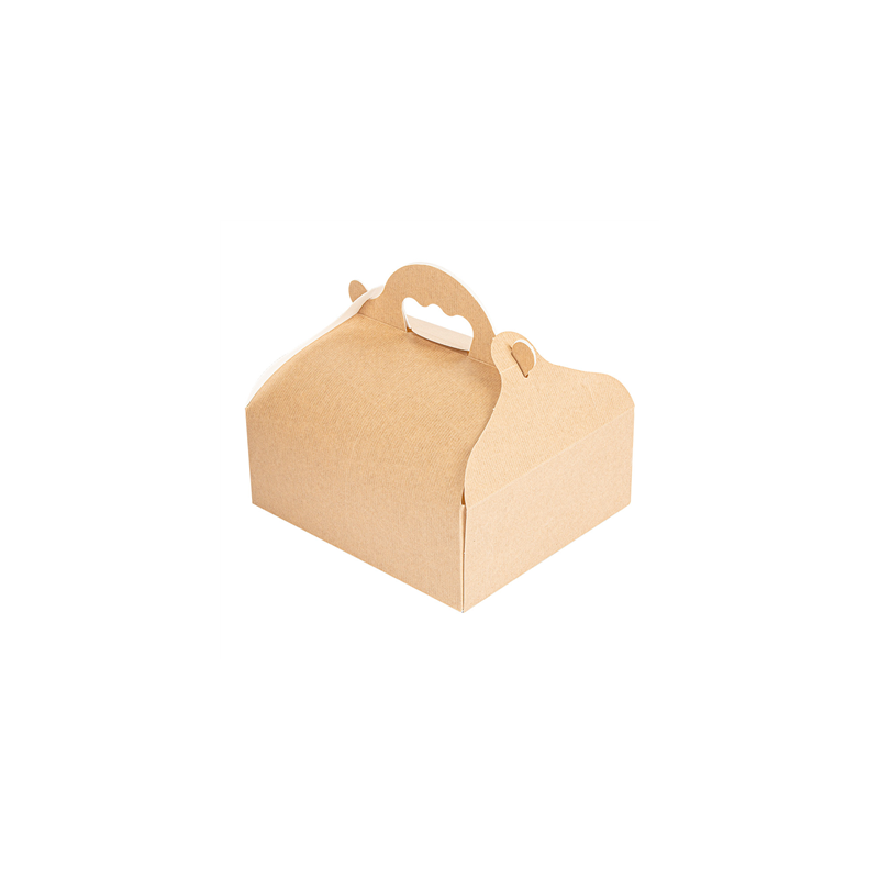 BOÎTES AVEC ANSES PÂTISSERIE 'THEPACK' 240 G/M2 16x18x7 CM NATUREL CARTON ONDULÉ NANO-MICRO (200 UNITÉ)