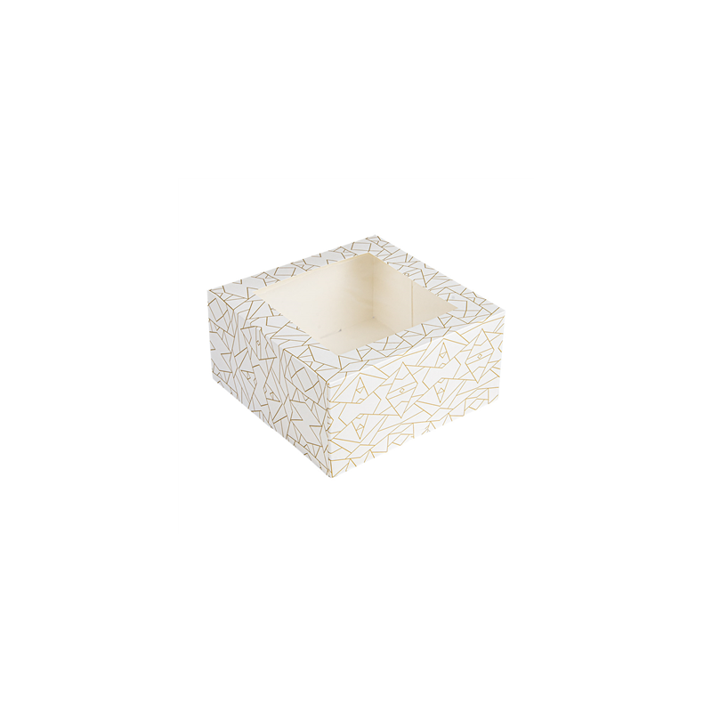 BOÎTES PATISSERIES AVEC FENÊTRE 'THEPACK DECO' 250 G/M2 + OPP 16x16x8 CM BLANC CARTON ONDULÉ NANO-MICRO (50 UNITÉ)