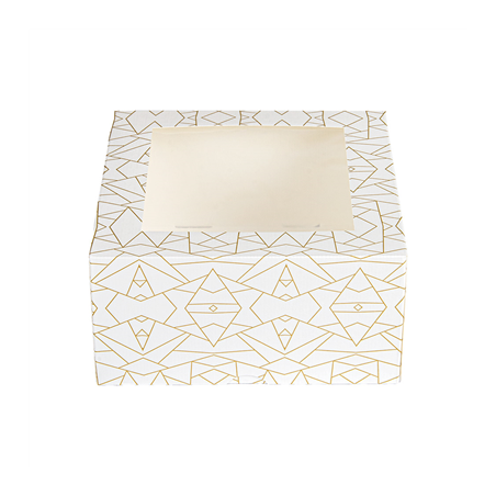 BOÎTES PATISSERIES AVEC FENÊTRE 'THEPACK DECO' 250 G/M2 + OPP 16x16x8 CM BLANC CARTON ONDULÉ NANO-MICRO (50 UNITÉ)