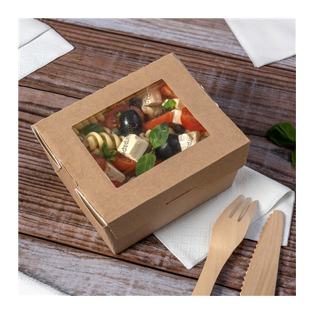 BOÎTES AVEC FENÊTRE ECO 'THEPACK' 780 ML 220 G/M2 11,2x9x6,4 CM NATUREL CARTON ONDULÉ NANO-MICRO (300 UNITÉ)