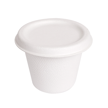 Image MINI POTS + COUVERCLES 'BIONIC' 90 ML Ø 6,2x5,2+0,7 CM BLANC BAGASSE (1000 UNITÉ) #1