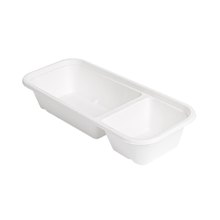 Image PLATEAUX 2 COMPART 'BIONIC' 500 ML 22,5x9,6x4,3 CM BLANC BAGASSE (600 UNITÉ) #1