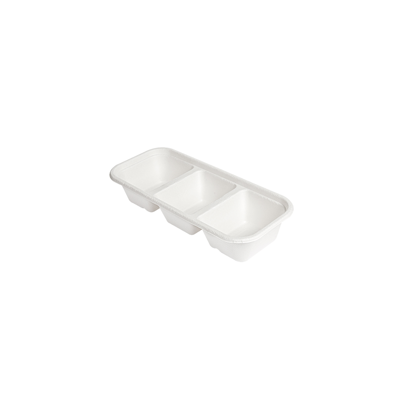 PLATEAUX 3 COMPART 'BIONIC' 500 ML 22,5x9,6x4,3 CM BLANC BAGASSE (600 UNITÉ) PLATEAUX 3 COMPART 'BIONIC' 500 ML 22,5x9,6x4,3 CM BLANC BAGASSE (600 UNITÉ)