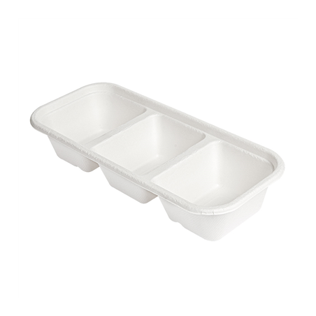 Image PLATEAUX 3 COMPART 'BIONIC' 500 ML 22,5x9,6x4,3 CM BLANC BAGASSE (600 UNITÉ) #1