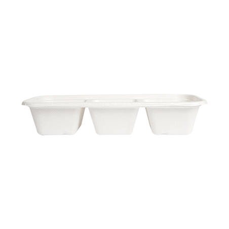 PLATEAUX 3 COMPART 'BIONIC' 500 ML 22,5x9,6x4,3 CM BLANC BAGASSE (600 UNITÉ)