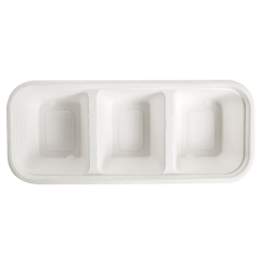 Image PLATEAUX 3 COMPART 'BIONIC' 500 ML 22,5x9,6x4,3 CM BLANC BAGASSE (600 UNITÉ) #3